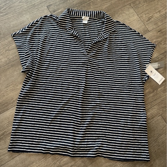 CHICO’S Linen striped Henley tee 🤍 - Picture 10 of 16